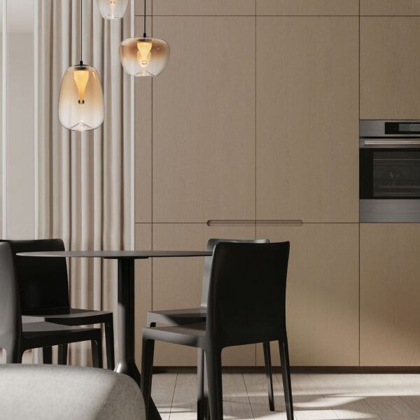 Lustra Oblo 10W 3000K, Negru, Chihlimbariu si Sticla, Metal Nova Luce