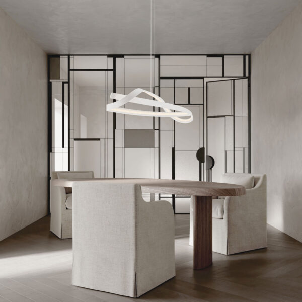 Lustra Olia 47W 3000 | 2700 | 4000K, Alb si Otel, Aluminiu, Silicon Nova Luce