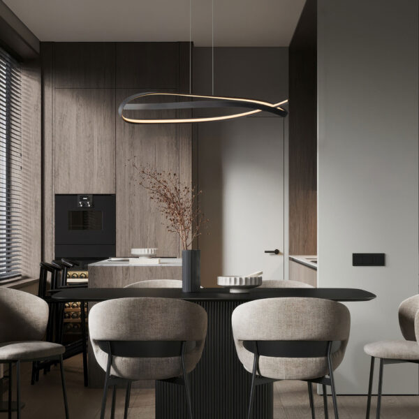 Lustra Olia 47W 3000 | 2700 | 4000K, Negru si Otel, Aluminiu, Silicon Nova Luce
