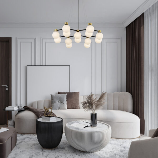 Lustra Ovalino 70W, Negru, Alb, Auriu si Sticla, Metal Nova Luce