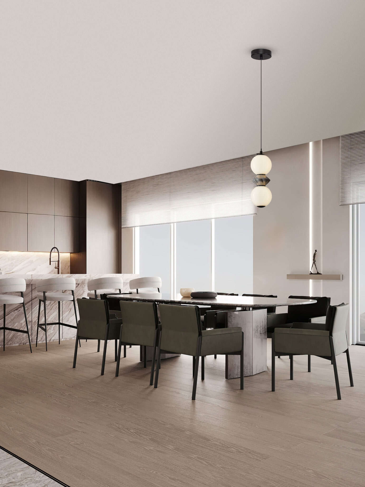 Lustra Pallina 10W 3000K, Gri si Sticla, Metal, Ceramica Nova Luce