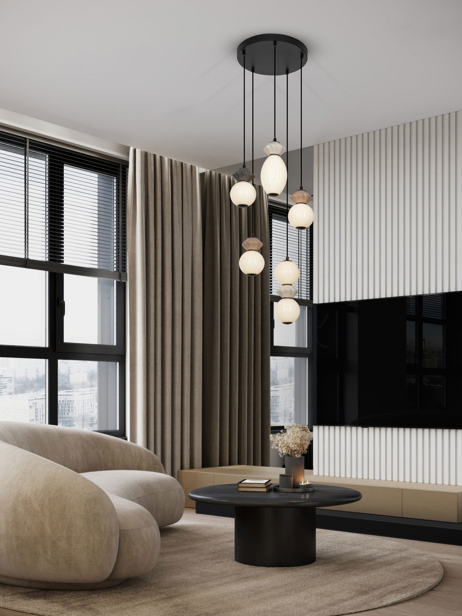 Lustra Pallina 28W 3000K, Gri si Sticla, Metal, Ceramica Nova Luce