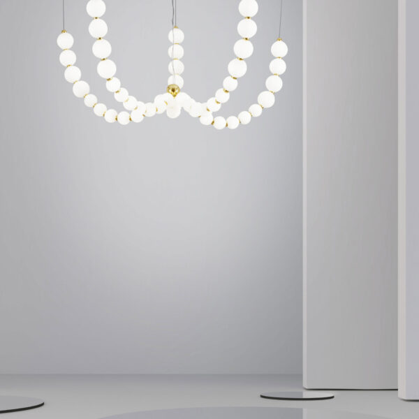 Lustra Perla 125W 3000K, Alb, Auriu si Sticla, Metal Nova Luce