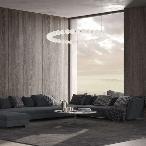 Lustra Perla 72W 3000K, Alb, Auriu si Sticla, Metal Nova Luce