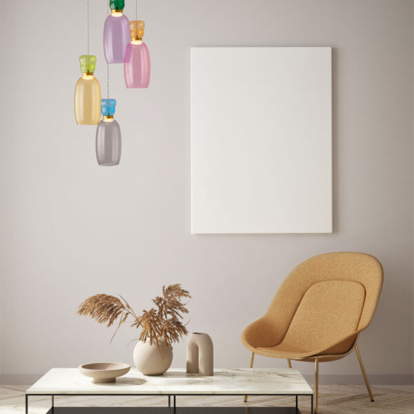 Lustra Pluma 20W 3000K, Verde, Auriu, Albastru, Galben, Roz, Jasp, Violet, Fumuriu si Sticla, Metal Nova Luce