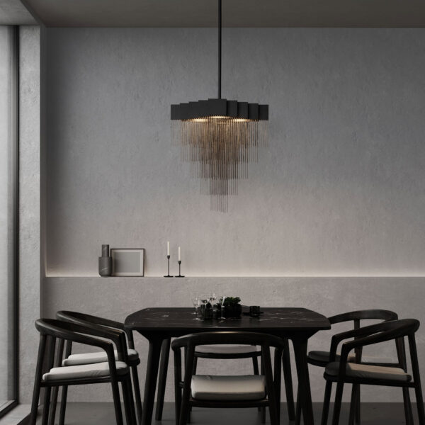 Lustra Revia 28W 3000K, Negru si Otel, Aluminiu Nova Luce