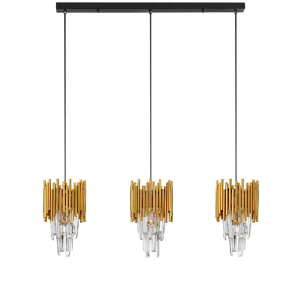 Lustra Rilva 15W, Negru, Auriu si Otel, Aluminiu, Cristal Nova Luce