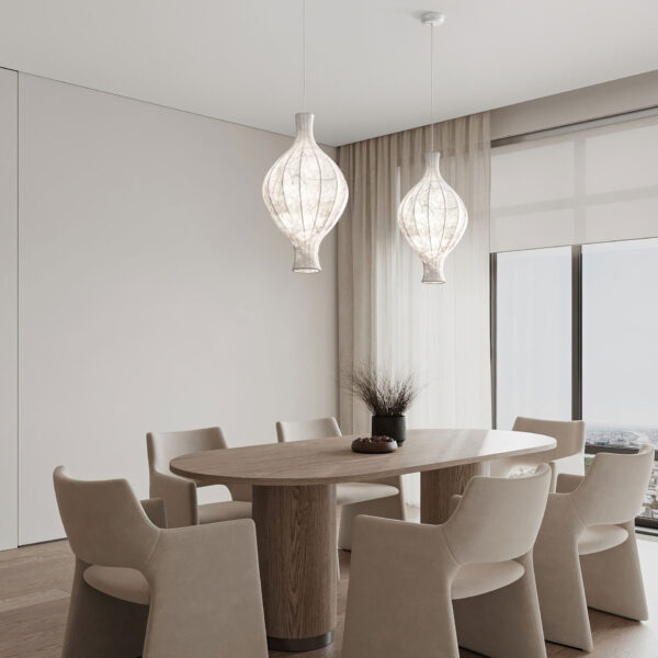 Lustra Seda 12W, Alb si Metal, Matase Nova Luce