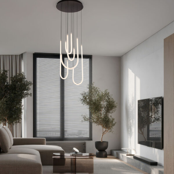 Lustra Topaz 55W 3000K, Negru si Otel, Aluminiu, Acrilic Nova Luce