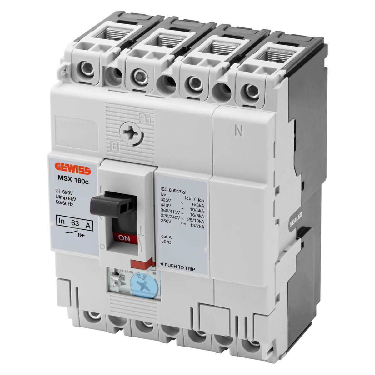MSX 160C - Intrerupatoare Compacte cu Carcasa Turnata - Declansare Magnetica Termica si Fixa Reglabila - 25KA 3P+N 100A 525V
