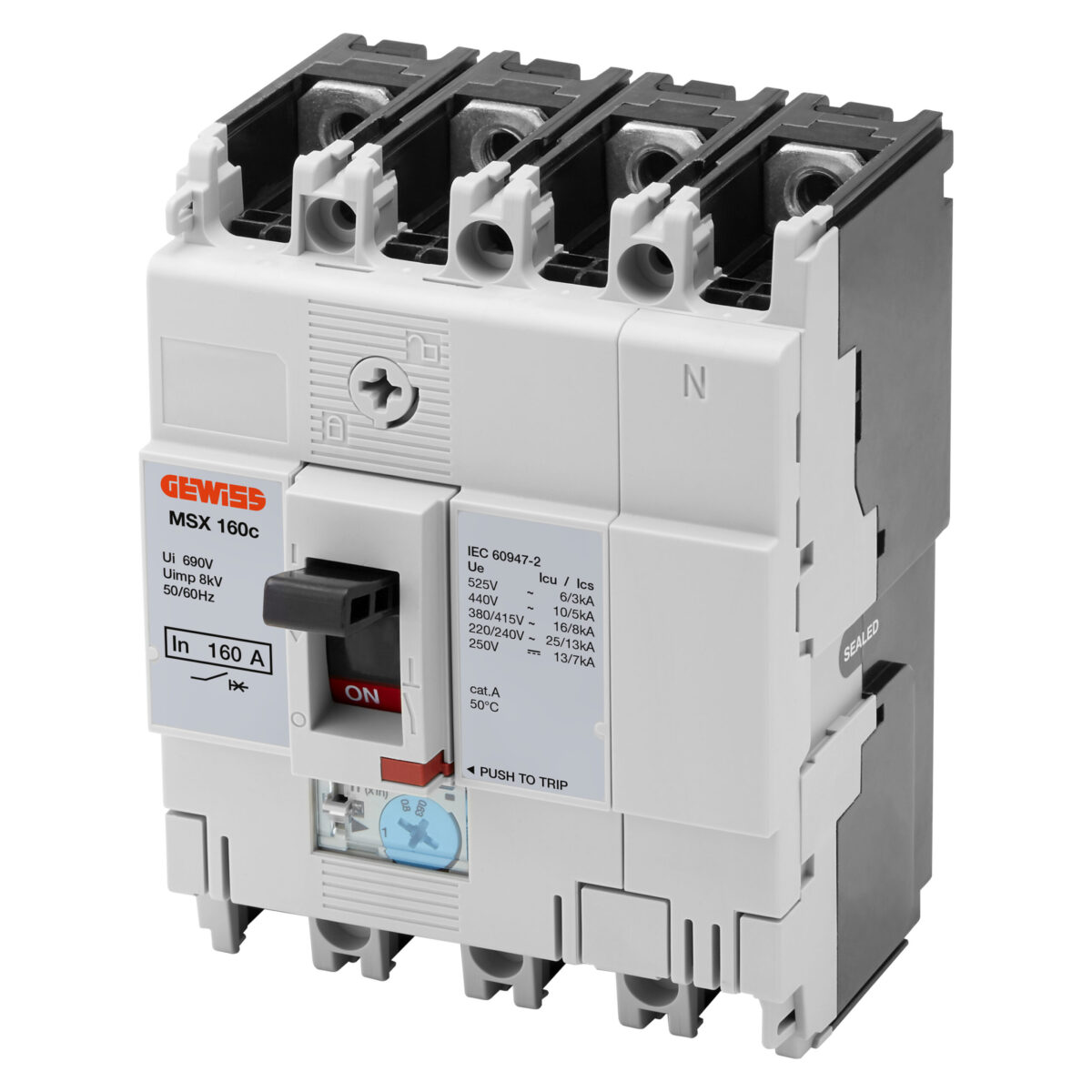 MSX 160C - Intrerupatoare Compacte cu Carcasa Turnata - Declansare Magnetica Termica si Fixa Reglabila - 25KA 3P+N 160A 525V