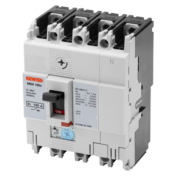 MSX 160C - Intrerupatoare Compacte cu Carcasa Turnata - Declansare Magnetica Termica si Fixa Reglabila - 25KA 3P+N 160A 525V