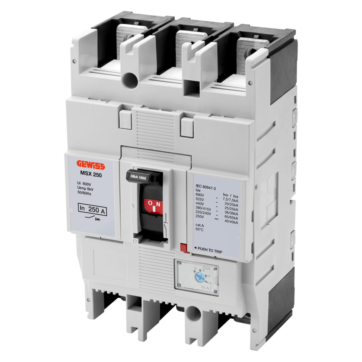 MSX 250 -moulded Case Circuit Breaker - Magnetic Reglabil pentru Protectia Motorului - 36KA 3P 250A 690V