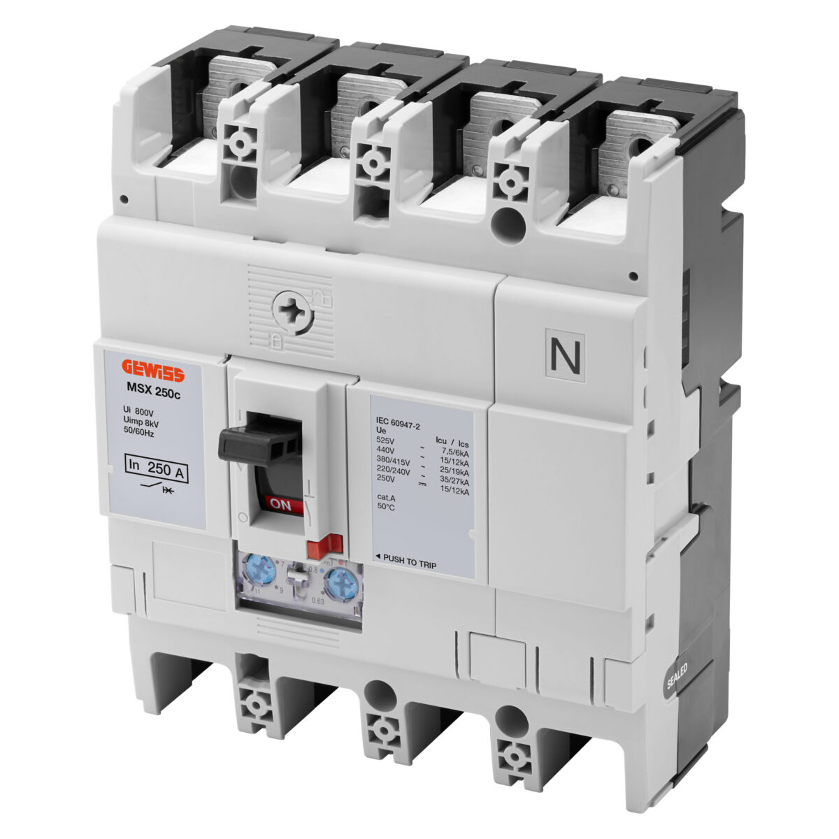 MSX 250C – Intrerupatoare Automate cu Carcasa Turnata Compacta – Eliberare Magnetica Termica si Reglabila Reglabila – 16KA 3P+N 160A 525V MSX 250C - Intrerupatoare Automate cu Carcasa Turnata Compacta - Eliberare Magnetica Termica si Reglabila Reglabila - 25KA 3P+N 250A 525V