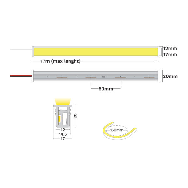 Neon arhitectural Gomu 12X20 Ip44 Profile-Free 10W 2700 K, Silicon Nova Luce