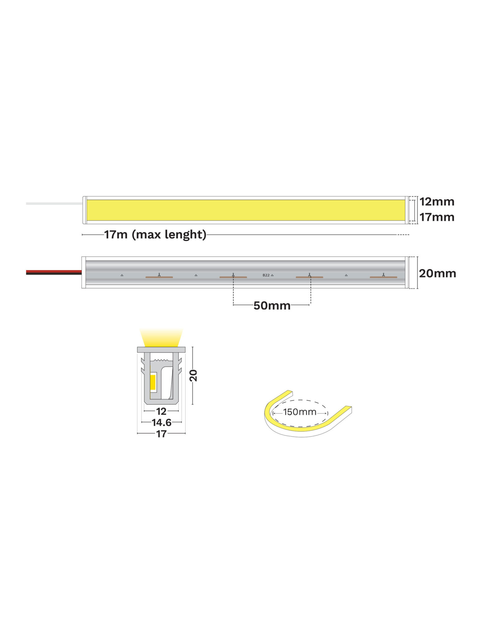 Neon arhitectural Gomu 12X20 Ip44 Profile-Free 10W 4000K, Silicon Nova Luce