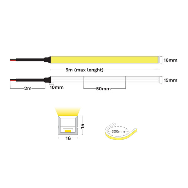 Neon arhitectural Gomu 16X15 Ip68 Non-Customizable 10W 3000K, Silicon Nova Luce
