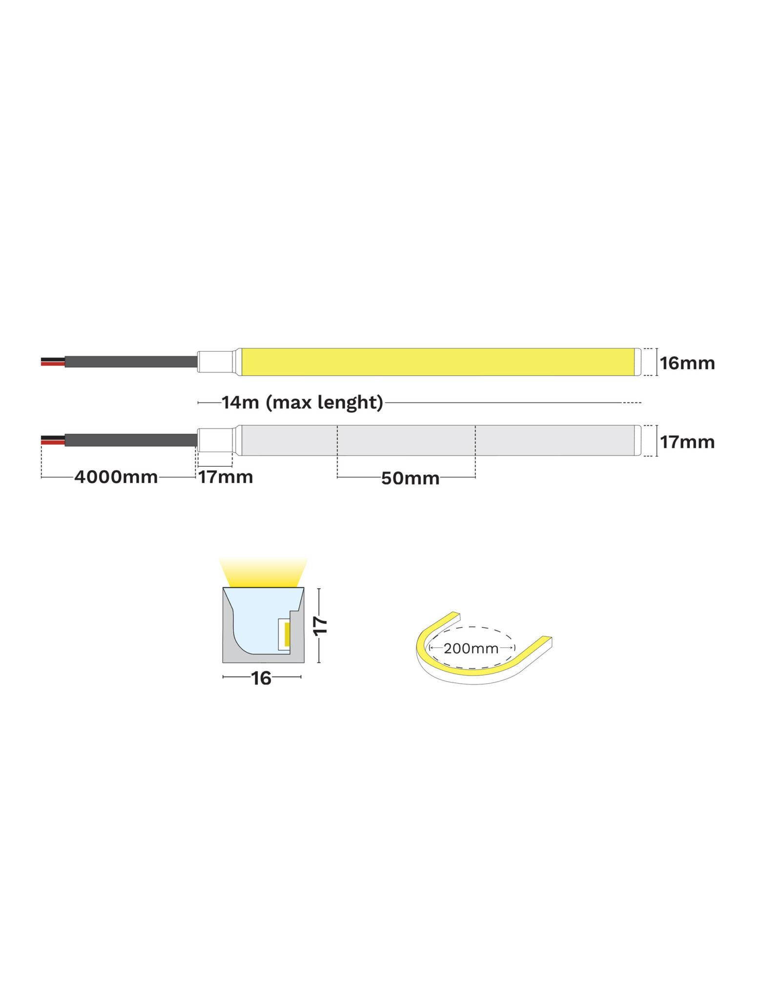 Neon arhitectural Gomu 16X17 Ip68 Horizontal Bending 10W 3000K, Silicon Nova Luce