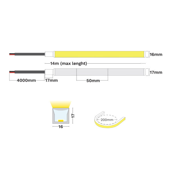 Neon arhitectural Gomu 16X17 Ip68 Vertical Bending 10W 3000K, Silicon Nova Luce