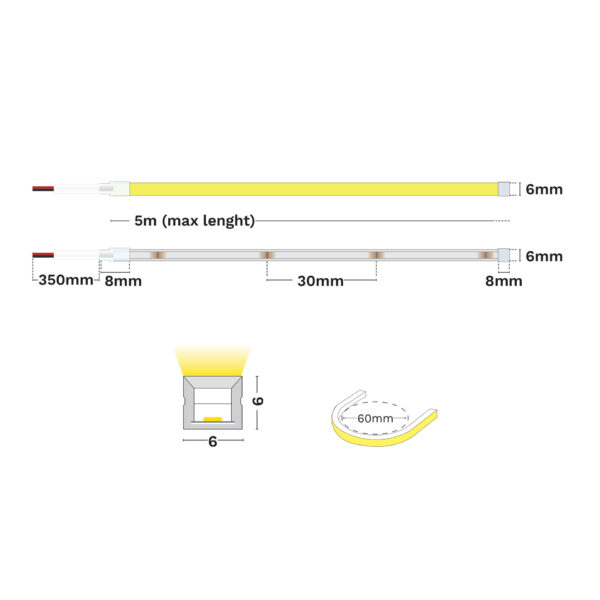 Neon arhitectural Kema 6X6 Ip67 Vertical Bending 8W 2700 K, Silicon Nova Luce