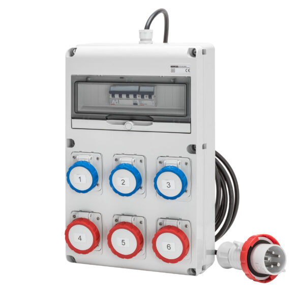 Organizare santier 14 Acs - Portabil Mobil - Cu Cablu si Fisa - 3 2P+E 16A IEC309 + 2 3P+E 16A IEC309 + 1 3P+E 32A IEC309 - IP65