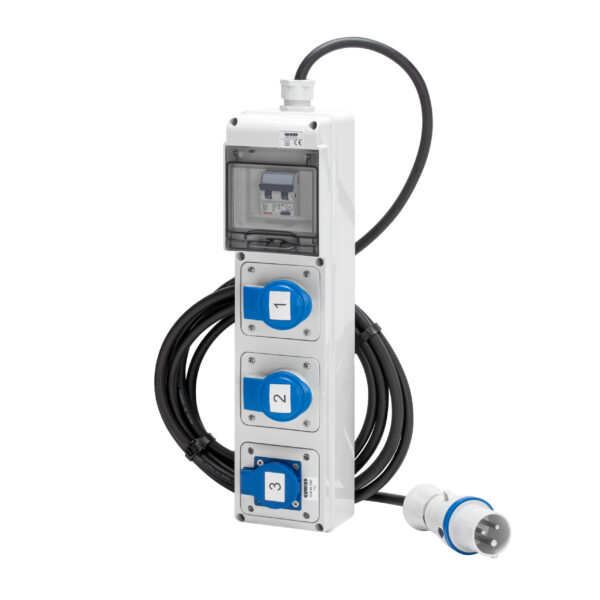 Organizare santier 5 Asd - Portabil Mobil - Cu Fir - Cu Cablu si Fisa - 3 2P+E 16A IEC309 + 1 Presa Standard Tedesco 16A - IP44
