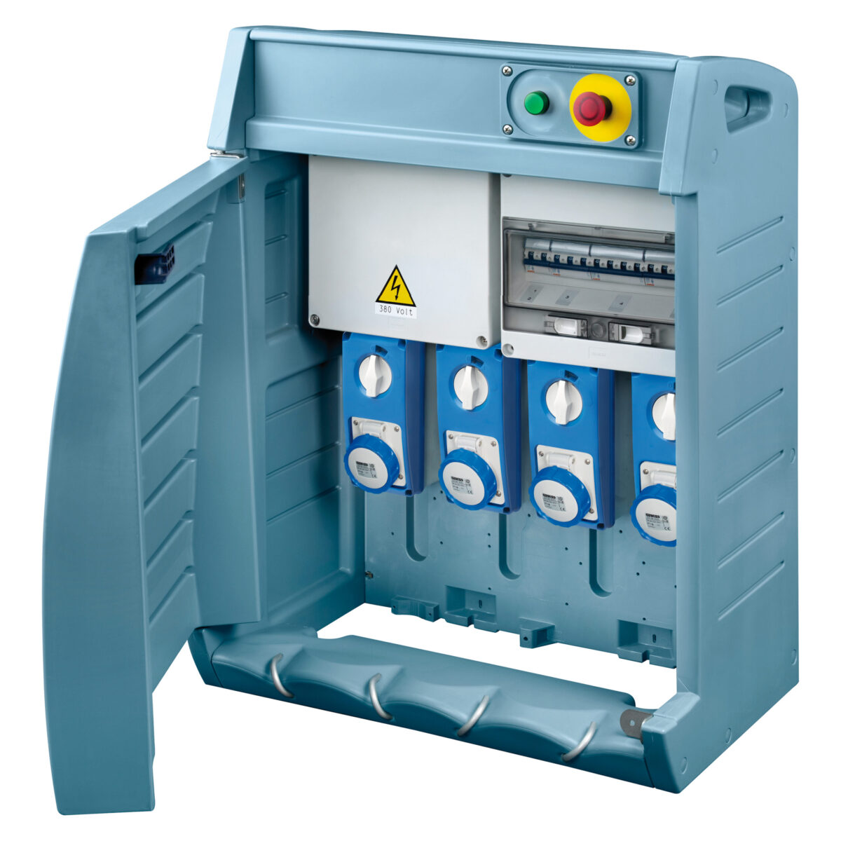 Organizare santier Q-BOX 4 - Cu Regleta de Borne - Cablata - 1 2P+E 16A + 2 3P+E 16 A - 1 3P+E 32A - IP55