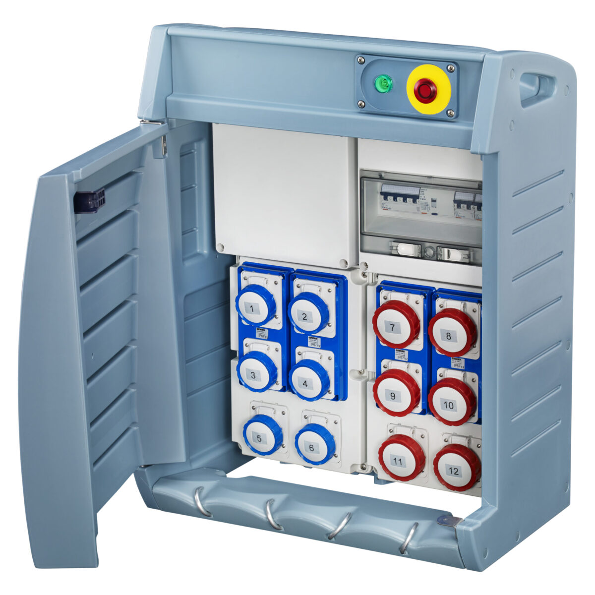 Organizare santier Q-BOX 4 – Cu Regleta de Borne – Cablata – 12 2P+E 16A IEC 309 – IP55 Organizare santier Q-BOX 4 - Cu Regleta de Borne - Cablata - 6 2P+E 16A IEC 309 + 6 3+E 16A IEC 309 - IP55
