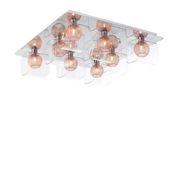 Plafoniera Cecelia 264W, Crom, Transparent, Auriu roz si Sticla, Aluminiu Nova Luce