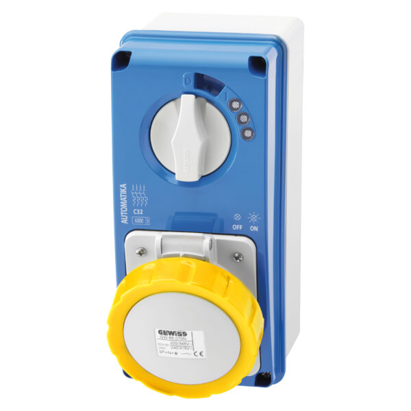 Priza Fixa Interblocata Verticala - Automatika - Curba MT 6KA C - Cu Fund - 3P+N+E 32A 110V 4H - IP67