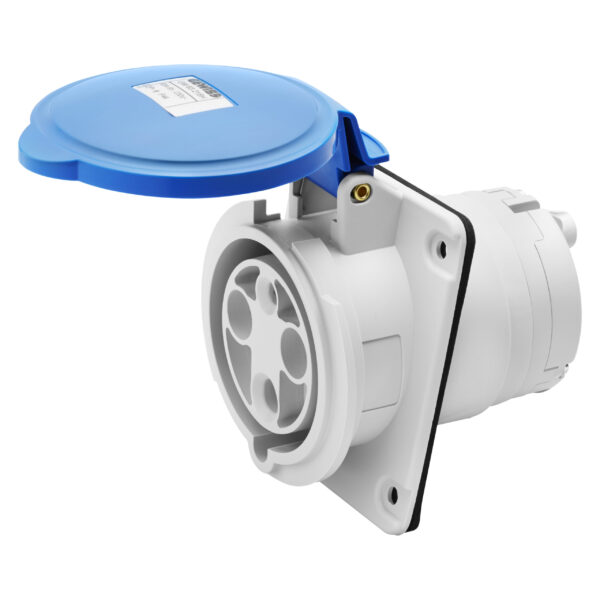 Priza industriala Montaj Incastrat in Unghi de 10° IP44/IP54 - 3P+N+E 63A 200-250V 50/60HZ - Albastru - 9H - Terminal Manta