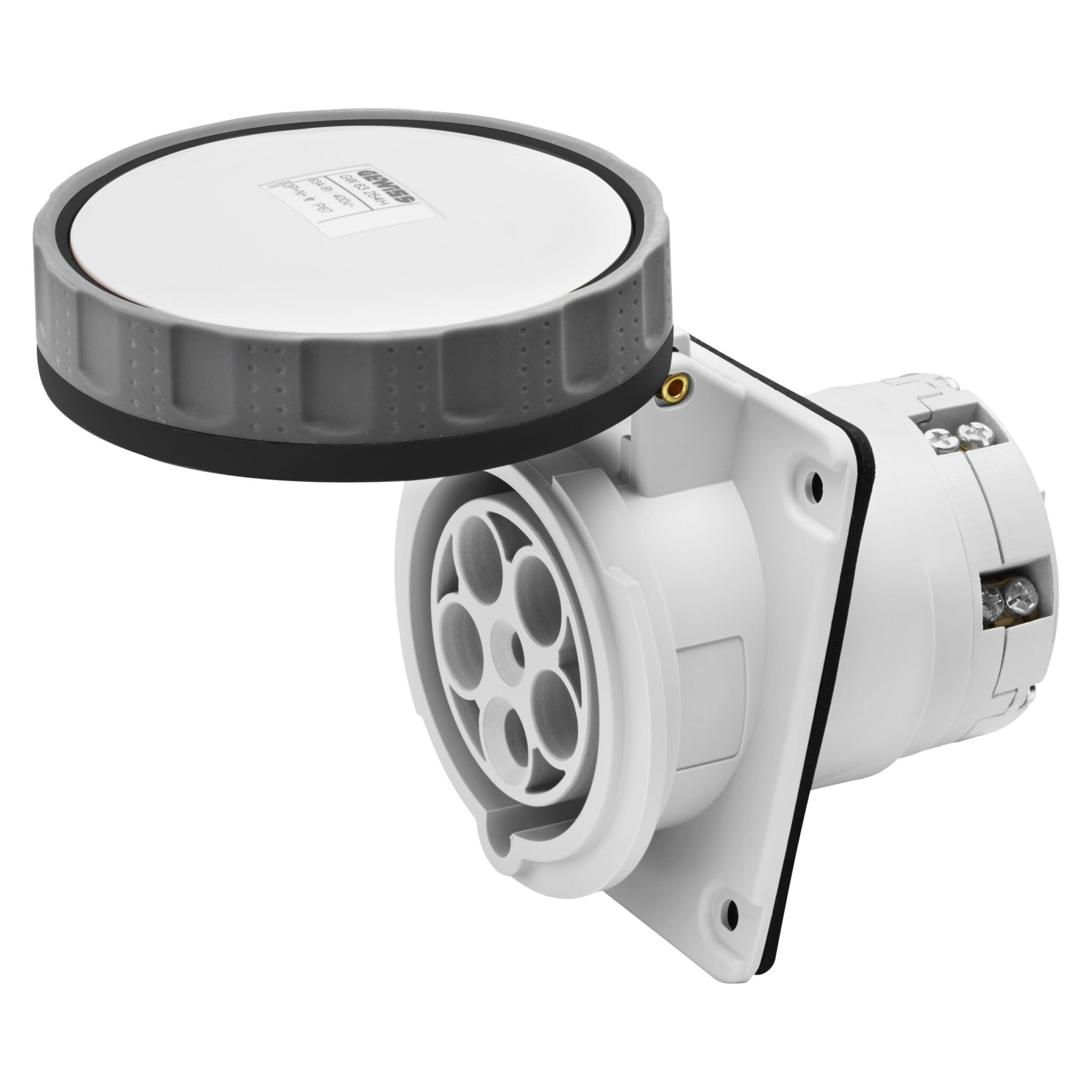 Priza industriala Montaj Incastrat in Unghi de 10° IP66/IP67 - 3P+N+E 63A 600-690V 50/60HZ - Negru - 5H - Terminal Manta