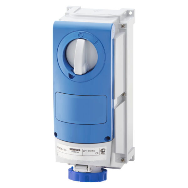 Priza Interblocata Fixa Verticala- 3P+N+E 63A 200 - 250V - 50/60HZ 9H - IP66