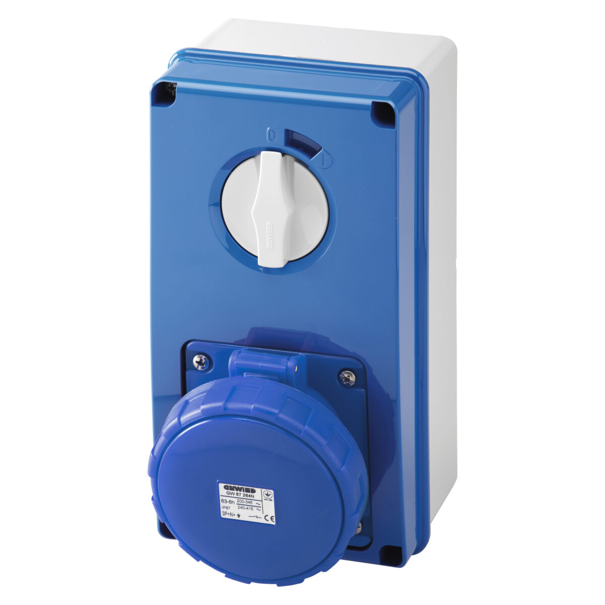 Priza Interblocata Fixa Verticala 2P+E 63A 200-250V – 50/60HZ 6H – IP67 Priza Interblocata Fixa Verticala 3P+N+E 63A 200-250V - 50/60HZ 9H - IP67