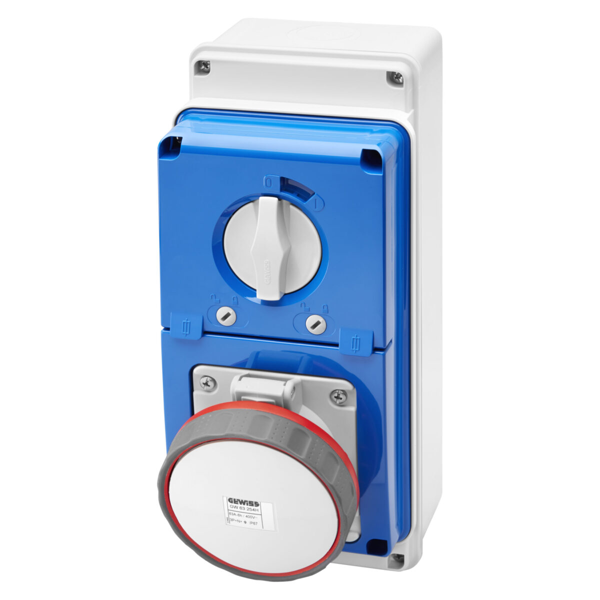 Priza Interblocata Fixa Verticala 2P+E 63A 380-415V – 50/60HZ 9H – IP67 Priza Interblocata Fixa Verticala 3P+N+E 63A 346-415V - 50/60HZ 6H - IP67