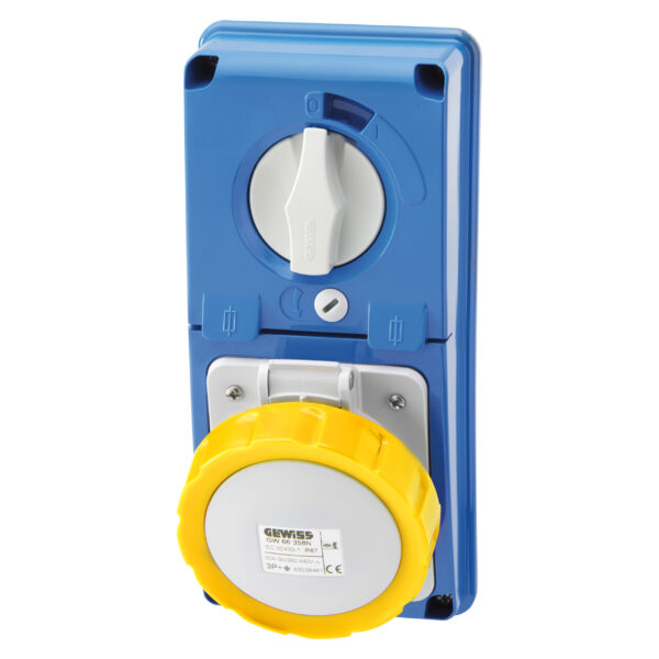 Priza Interblocata Fixa Verticala incastrata 3P+N+E 32A 100-130V - 50/60HZ 4H - IP67