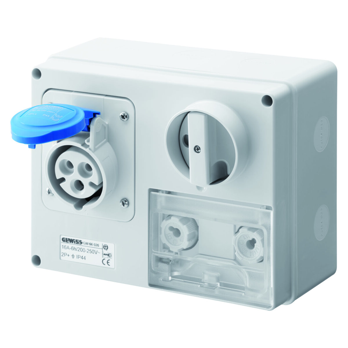 Priza Orizontala Interblocata Fixa 2P+E 16A 200-250V – 50/60HZ 6H CBF – IP44 Priza Orizontala Fixa Interblocata 3P+N+E 32A 200-250V - 50/60HZ 9H CBF - IP44