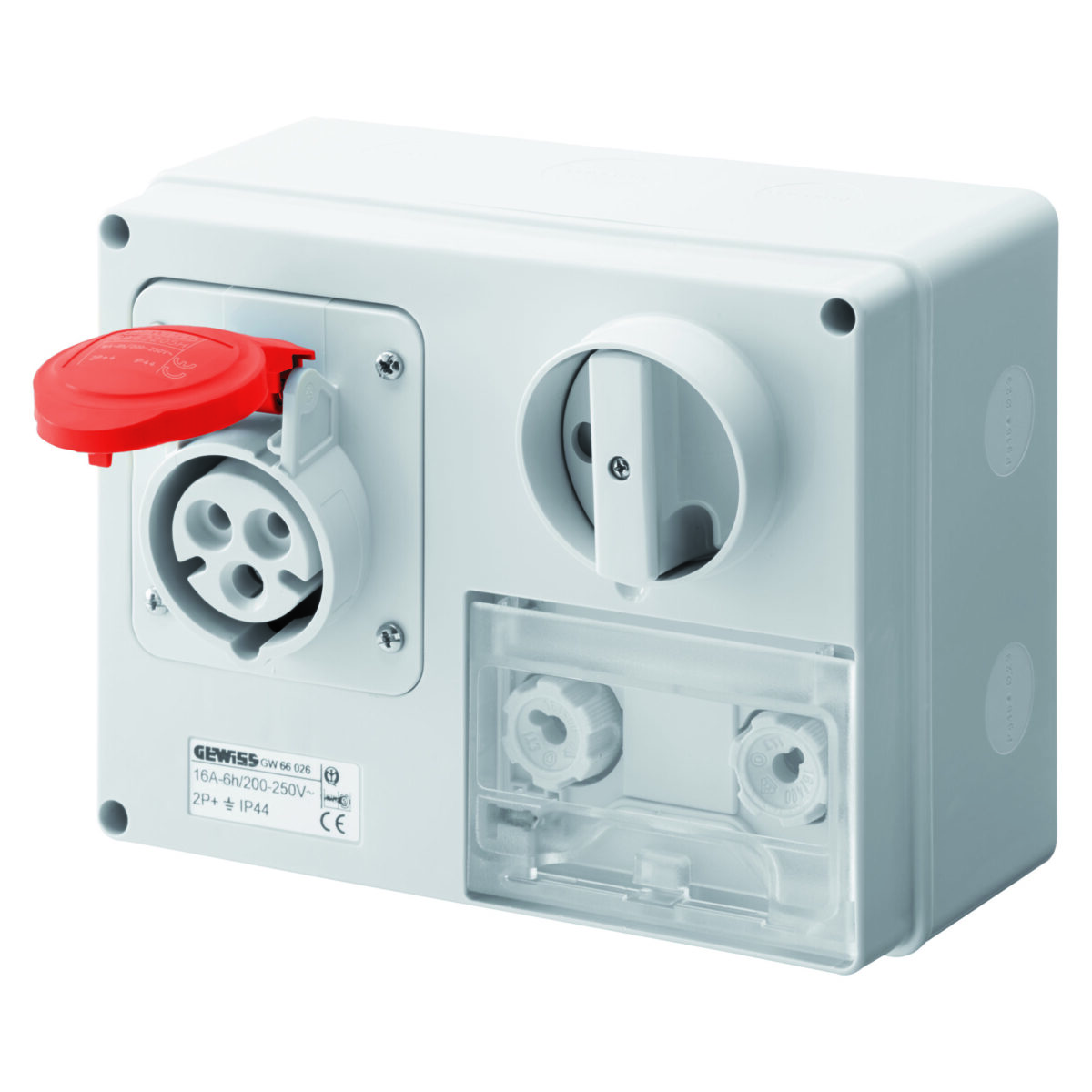 Priza Orizontala Interblocata Fixa 2P+E 16A 380-415V – 50/60HZ 9H CBF – IP44 Priza Orizontala Fixa Interblocata 3P+N+E 32A 346-415V - 50/60HZ 6H CBF - IP44