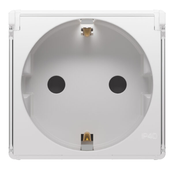 Priza Standard German 250 V 2P+T 16 A - Cu Capac Transparent - IP40 - 2 Module - Alb Lucios - System Pura