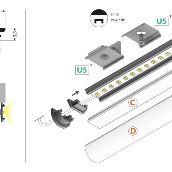 Profil LED ARC12 CD/U5 3000 mm - Anodizat - TOPMET