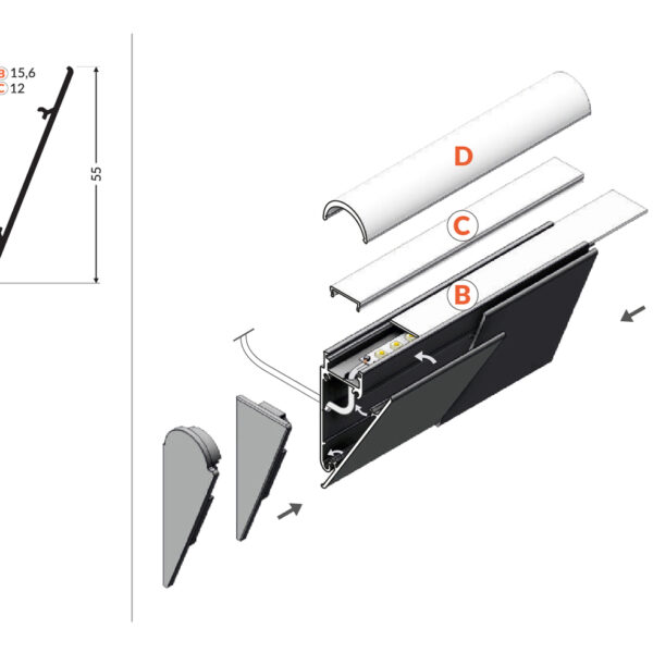 Profil LED capac WALLE12 1000 mm - Alb vopsit - TOPMET
