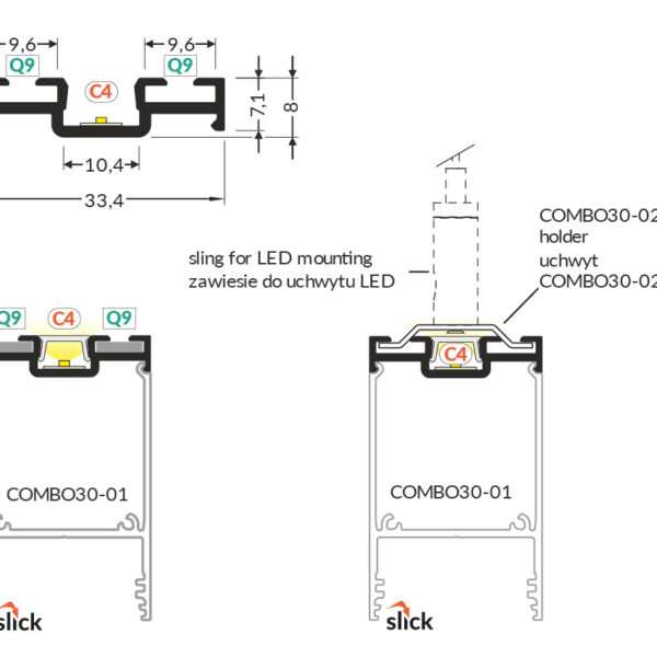 Profil LED complementar COMBO30-03 C4/Q9 4050 mm - Alb vopsit - TOPMET