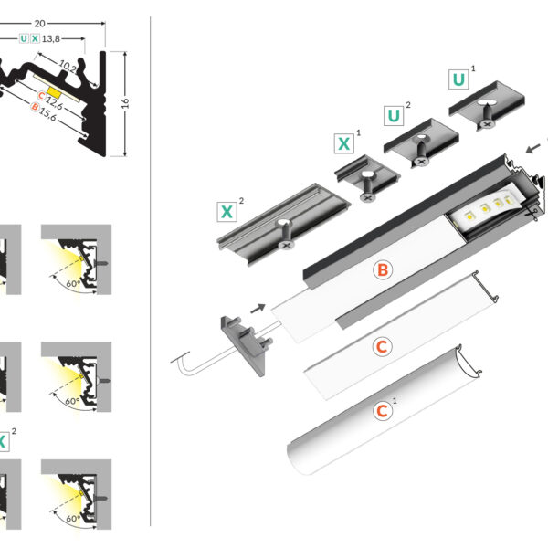 Profil LED CORNER10 BC/UX 1000 mm - Anodizat - TOPMET
