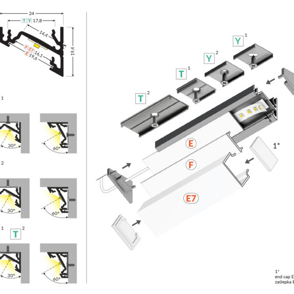 Profil LED CORNER14 EE7F/TY 3000 mm - Aluminiu natur - TOPMET