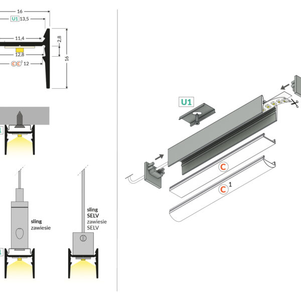 Profil LED COZY12 C/U1 4050 mm - Negru anodizat - TOPMET