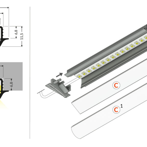 Profil LED DIAGONAL10 C 4050 mm - Alb vopsit - TOPMET
