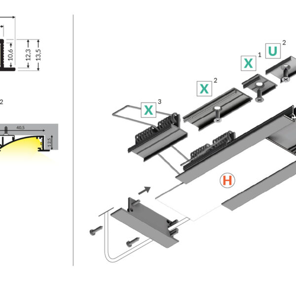 Profil LED FLAT8 H/UX 2000 mm - Anodizat - TOPMET