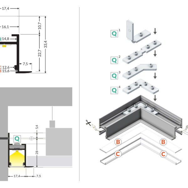 Profil LED FRAME14 BC/Q 2000 mm - Alb vopsit - TOPMET