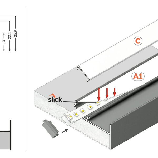 Profil LED GLOW12 UP A1C 2000 mm - Alb vopsit - TOPMET