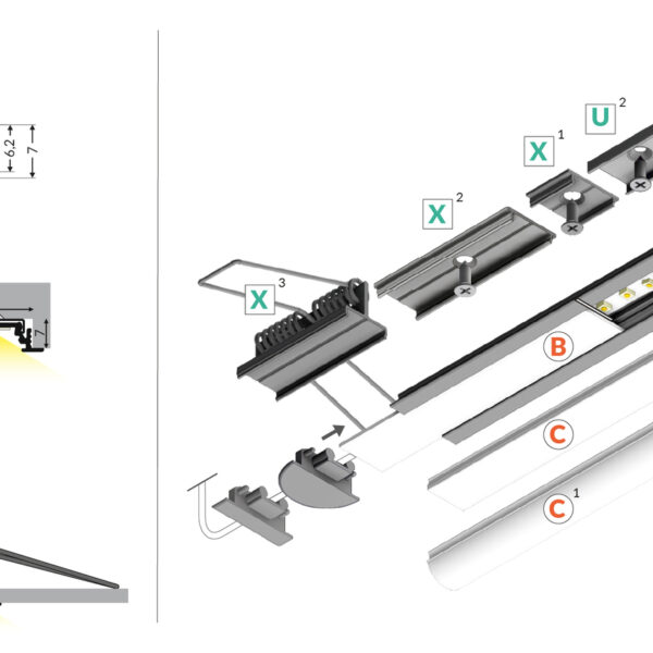 Profil LED GROOVE10 BC/UX 2000 mm - Negru anodizat - TOPMET